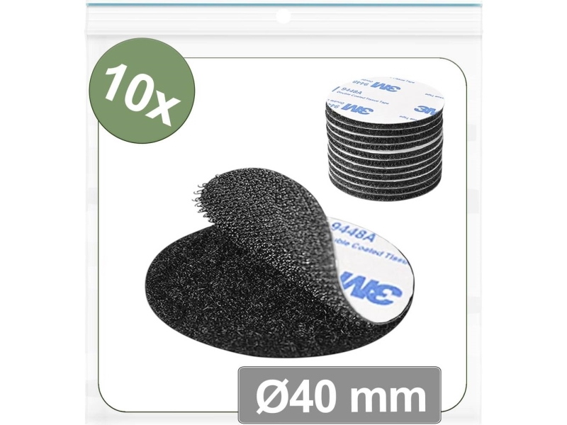 Quadrios 25CA661 Tarranauhapisteet kiinnitettäväksi Liima- ja silmukkaosa (Ø) 40 mm Musta 10 kpl (25CA661)