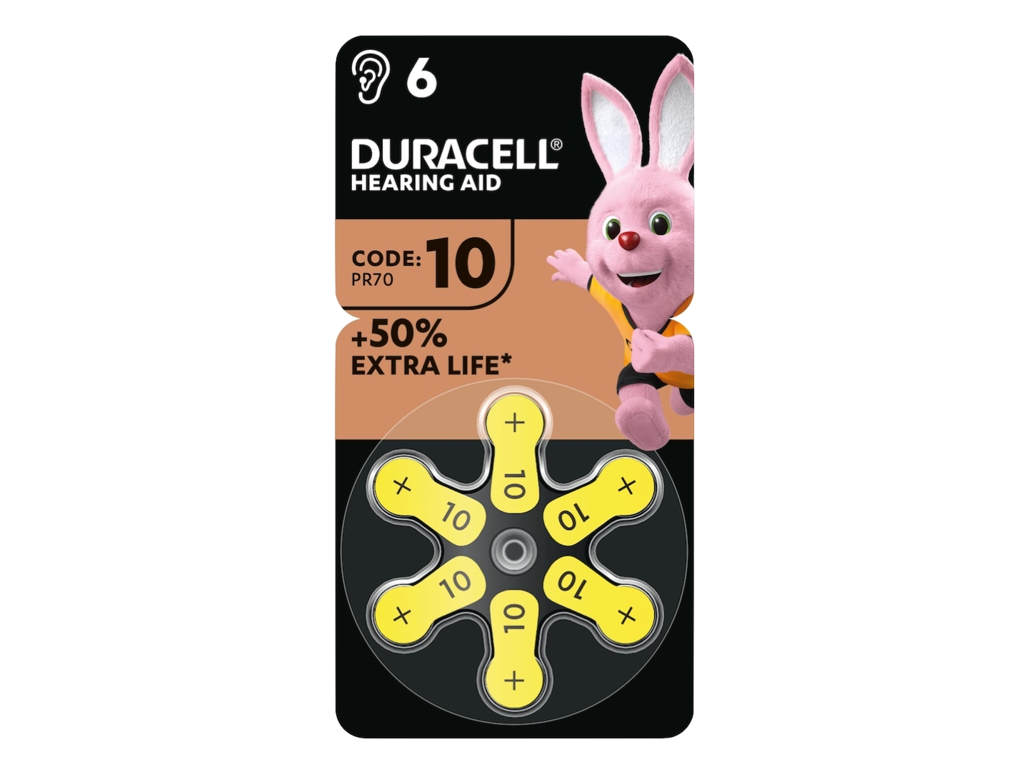 Duracell Za10, Engangsbatteri, Pr70, Zink-Luft, 1,45 V, 6 Stk, Høreapparat