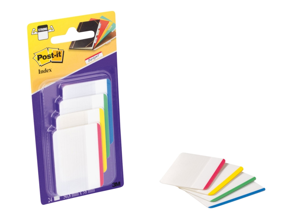 Indeksfaner, Post-it Index, kraftige, stor, 4 ass. farver, 4 blokke a 6 ark