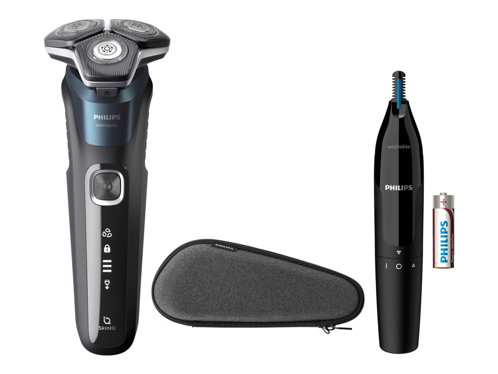 Philips Shaver Series 5000 S5889/11 Elektrischer Nass- Und Trockenrasierer, Rotationstrasierer, Schwarz, Steelprecision Blades, Edelstahl, Tasten, Le