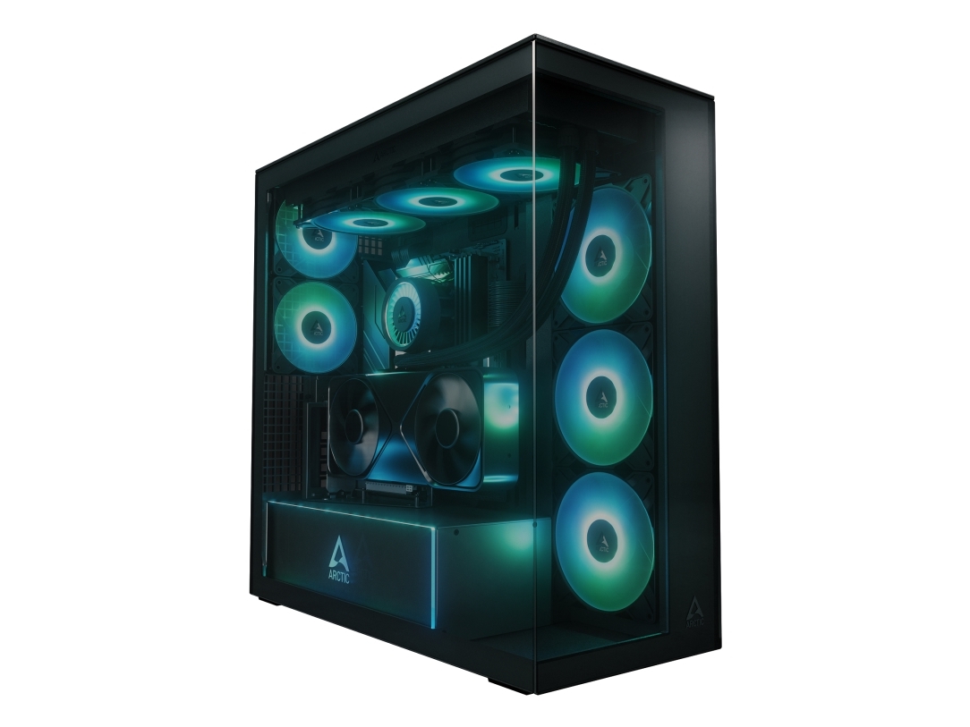 Arctic Xtender Vg (Black) Premium E-Atx Pc-Gehäuse Mit Vertikaler Gpu-Montage, Midi Tower, Pc, Schwarz, Eatx, Metall, Gehärtetes Glas, Gaming