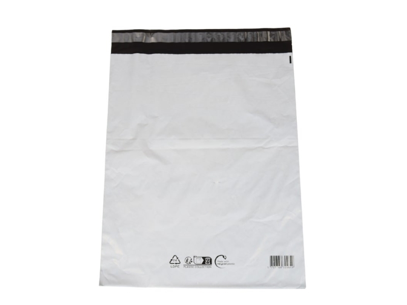 Coex Forsendelsespose, 50 Μm, 340 X 420 Mm, Genanvendt Ldpe, Sort/Hvid Stregkode & Genanvend. Koder