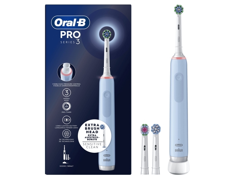 Oral-B PRO 3 3700 Blu, Voksen, Roterende, pulserende tandbørste, Blå, 2 min, Blå, Rund