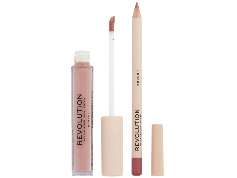 Set Makeup Revolution: Makeup Revolution, Flüssiger Lippenstift, Brunch, 3 Ml + Makeup Revolution, Precision, Lip Liner, Brunch, 1 G Für Frauen