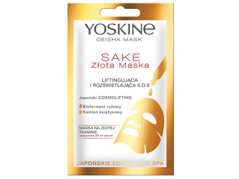 Yoskine Geisha Maske Sake Goldene Stoffmaske Lifting Und Aufhellung S.O.S. 20Ml