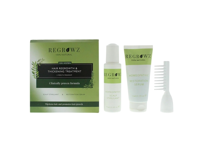Ref Set Regrowz: Scalp Serum Restorative, 75 Ml + Scalp Cream Treatment Hydrate & Protect, 75 Ml + Mini Hair Brush White