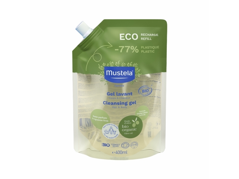 Mustela olivenolie rensende brusegel til hår og krop 400 ml