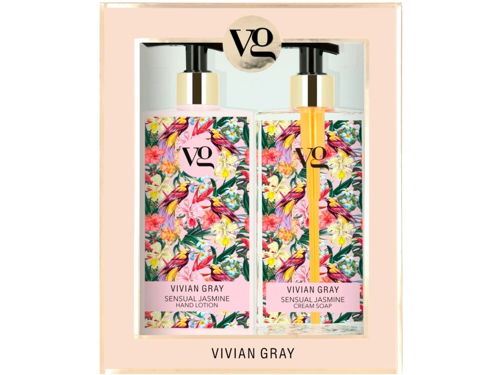 Vivian Gray Set Vivian Gray: Sensual Jasmine, Feuchtigkeitsspendende Handlotion 350 Ml + Sensual Jasmine, Reinigende Flüssigseife 350 Ml
