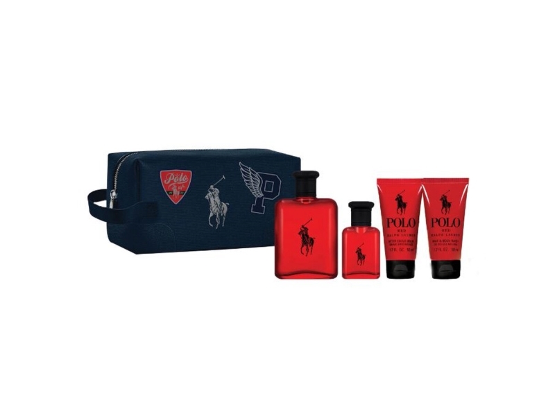 Ralph Lauren Polo Red Set 125ml EDT Spray 40ml Aftershave Balm 50ml Shower Gel
