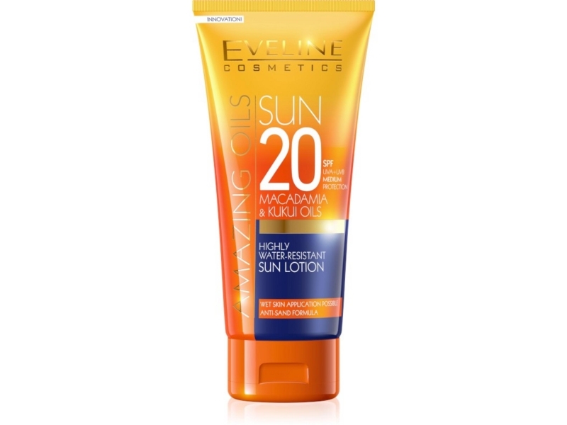 EVELINE Cosmetics Amazing Oils Sun Milk SPF20 200ml Water Resistant with Macadamia
