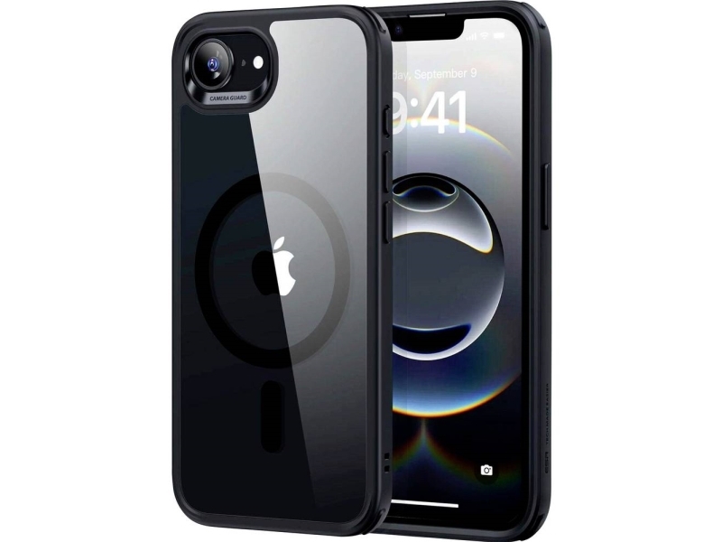 Esr Classic Hybrid Halolock Mobiltelefon Backcover Apple Iphone 17E, Iphone 16E Transparent, Sort Induktiv Opladning, Magsafe-Kompatibel, Stødsikker