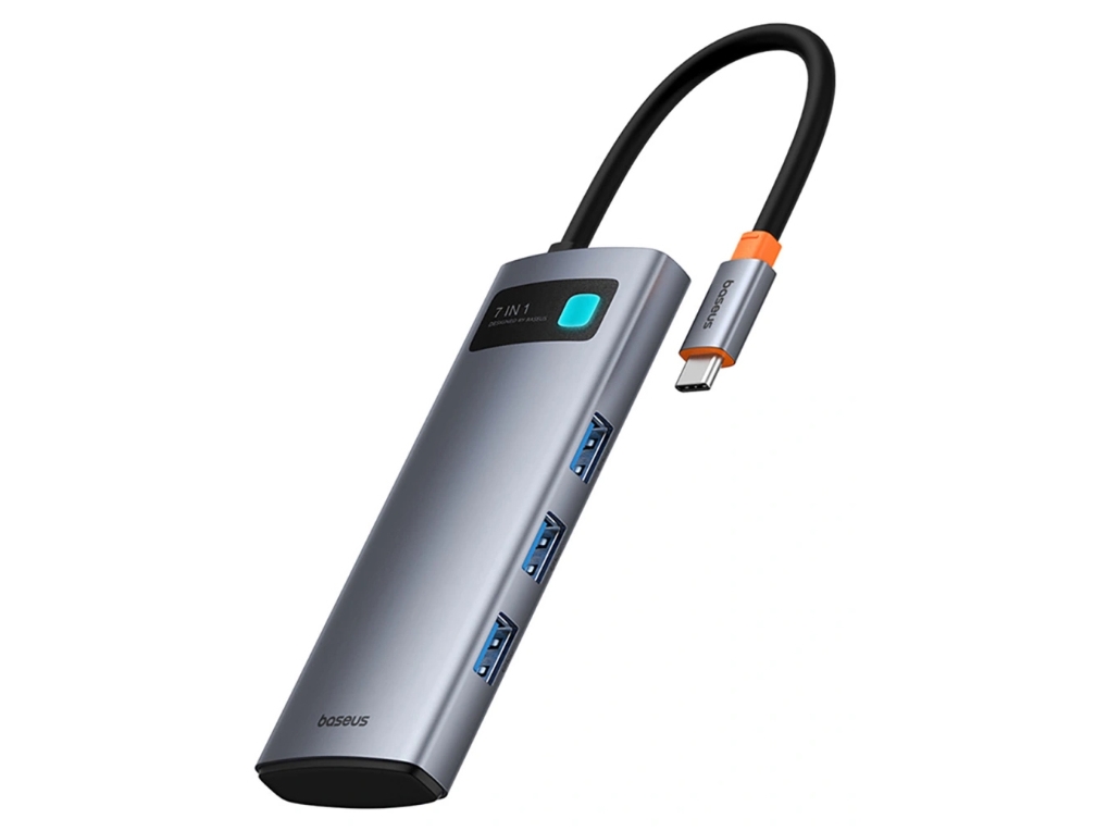 Hub Usb-C Baseus Metall Glam 7W1 Hdmi 4K 60Hz / 3X Usb 3.0 / Usb-C Pd / Sd / Microsd - Szary