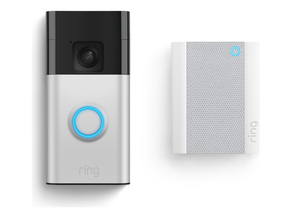 Ring Battery Video Doorbell - Smart dørklokke - med kamera - trådløs - 802.11b/g/n - 2.4 Ghz - satinnikkel - med Ring Chime 2nd Gen