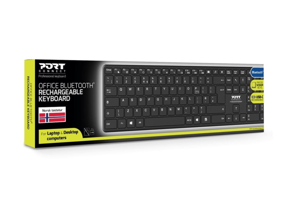 PORT Connect OFFICE PRO - Tastatur - kan genoplades - trådløs - Bluetooth - QWERTY - Nordisk