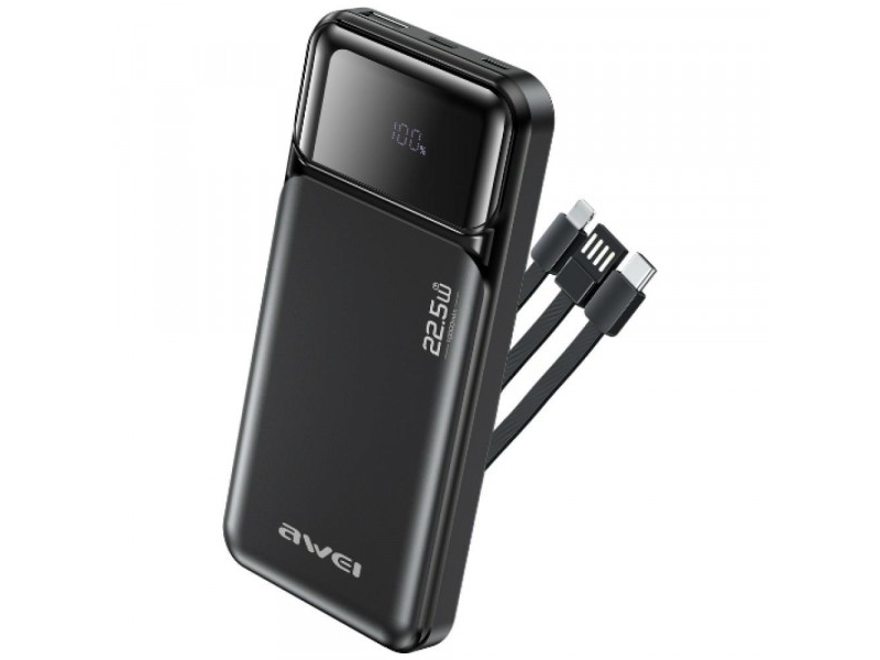 Powerbank Awei Pa-91 10000 Mah 22,5 W Pd 2Xusb-C + Kabel, Schwarz