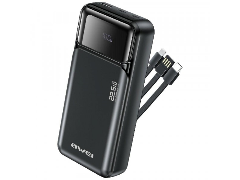 Nešiojamoji Baterija Awei Pa-93 20000Mah 22.5W Pd 2Xusb-C + Laidas Juodas
