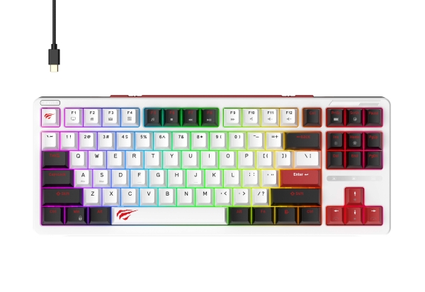 Havit Kb902l, 80%, Ledningsført, Usb, Qwerty, Rgb Led, Sort, Rød, Hvid