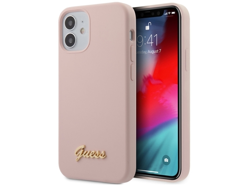 Guess Guhcp12slslmglp Iphone 12 Mini 5,4" Hellrosa/Hellrosa Silikon-Hartschale Mit Goldfarbenem Logo