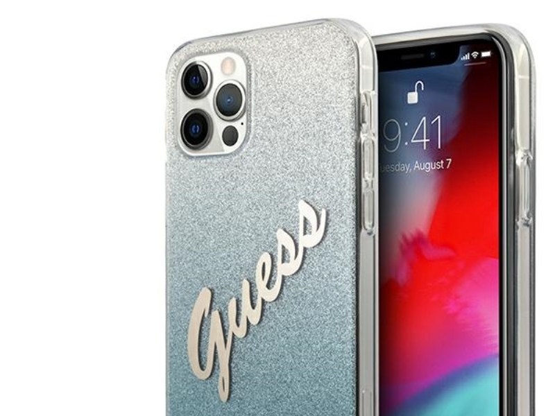 Guess Guhcp12mpcuglsbl Iphone 12/12 Pro 6.1" Blau/Blaues Hardcase Mit Glitter-Gradient Script
