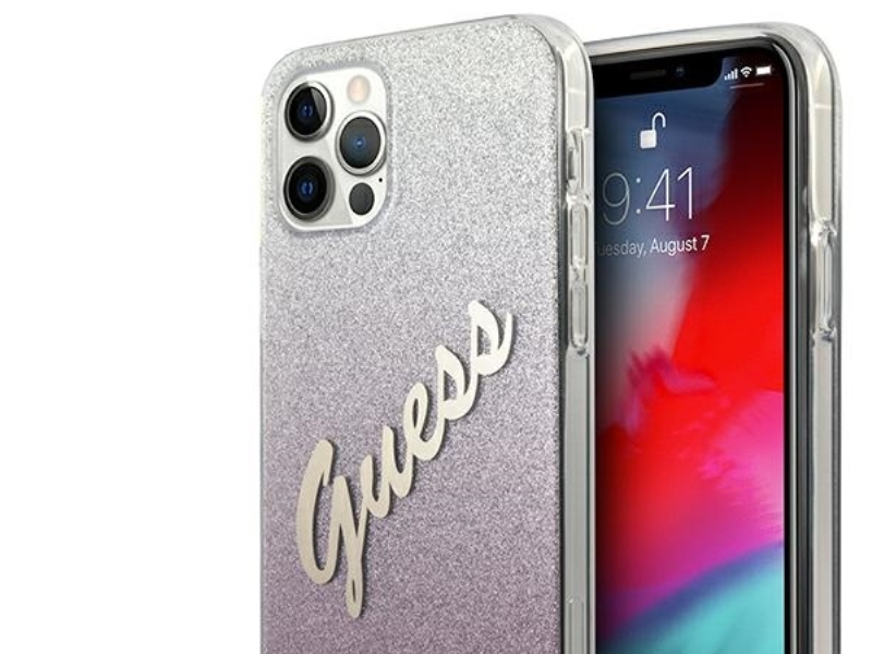 Guess Guhcp12mpcuglspi Iphone 12/12 Pro 6.1" Rosa/Rosa Hartschalenetui Glitter Gradient Script