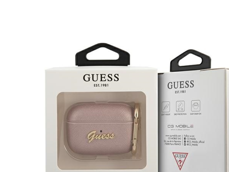 Guess GUAPSASMP AirPods Pro cover - pink/pink Saffiano Script Metal Collection