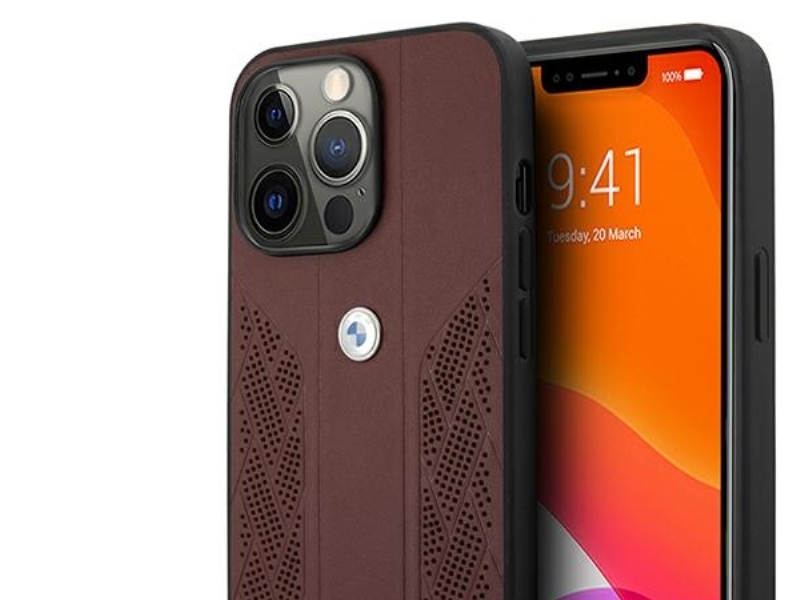 Bmw Læder Cover Med Kurvet Perforering Til Iphone 13 Pro / Iphone 13 - Rød