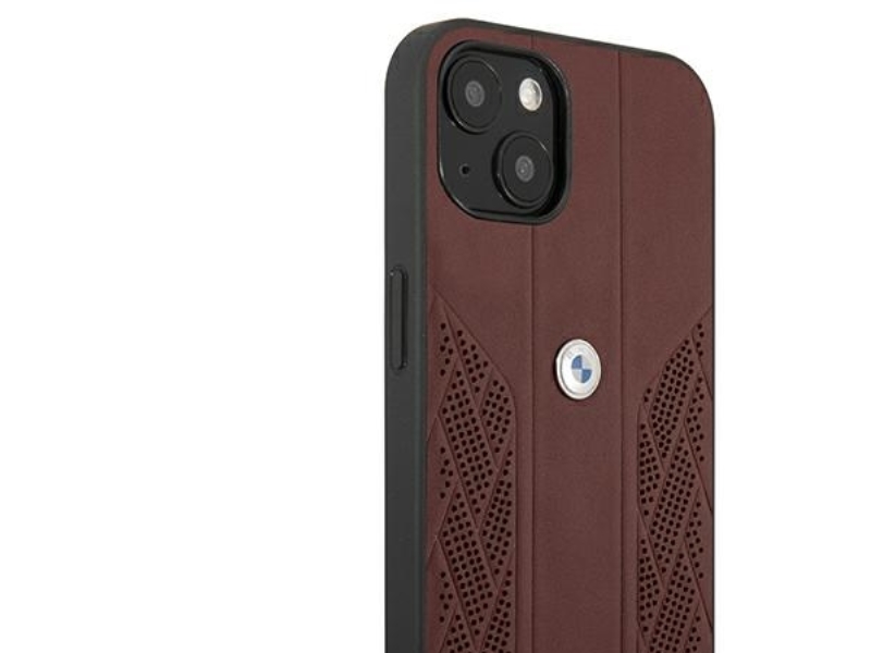 Bmw Læder Curve Perforeret Cover Til Iphone 13 Mini - Rød