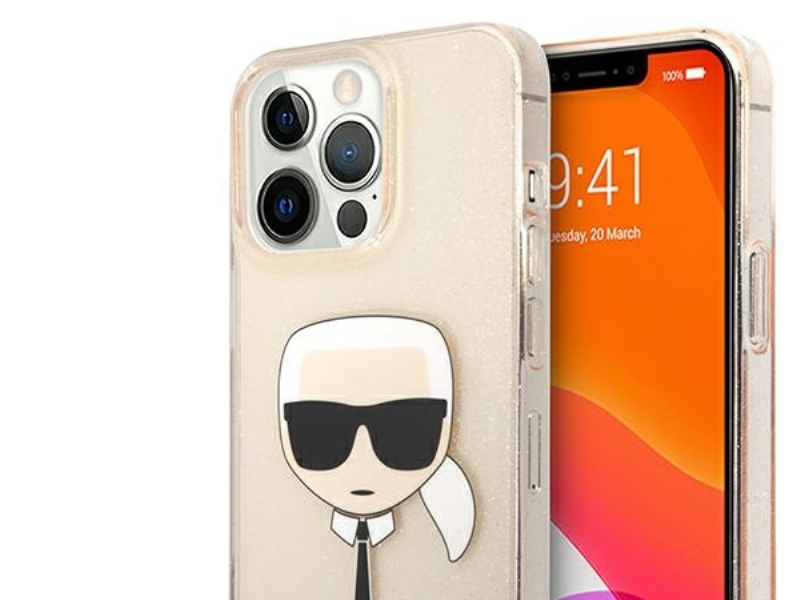 Karl Lagerfeld Glitter Karl's Head Cover Til Iphone 13 Pro / Iphone 13 - Guld
