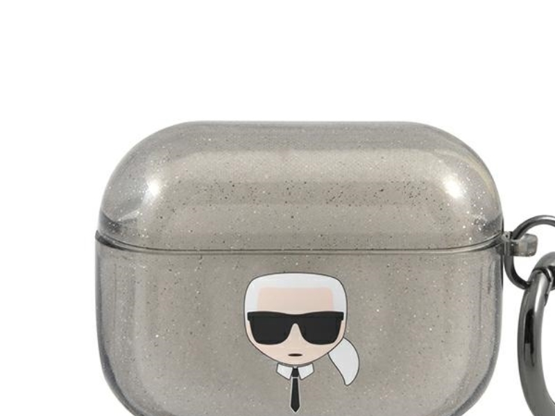 Karl Lagerfeld KLAPUKHGK AirPods Pro suojakuori musta/musta Glitter Karl`s Head