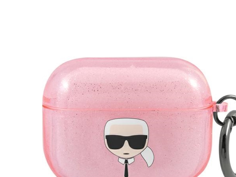Apple AirPods Pro ausinių dėklas Karl Lagerfeld Glitter Karl`s Head (KLAPUKHGP) rožinės spalvos