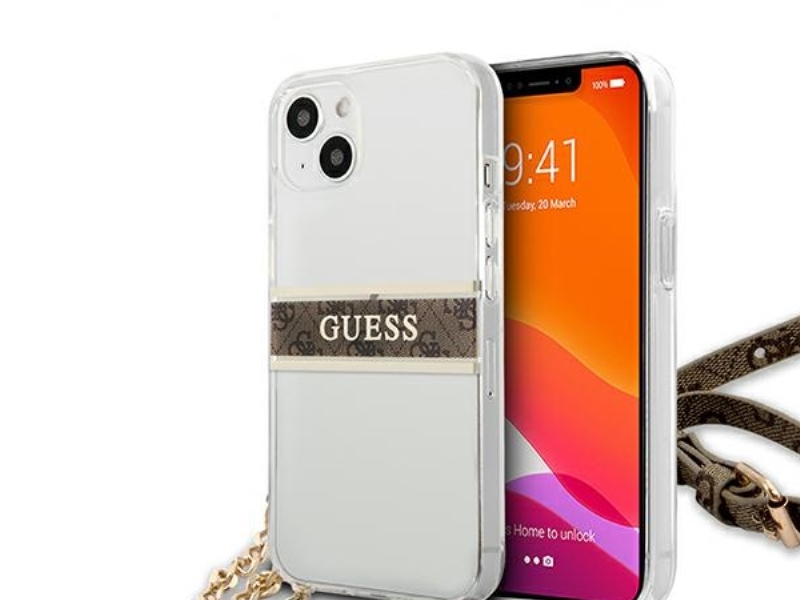 Guess Guhcp13skc4gbgo Iphone 13 Mini 5.4" Gennemsigtig Hårdt Cover 4G - Brun Rem, Guldkæde