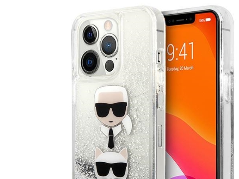 Karl Lagerfeld Liquid Glitter Karl&Choupette Head Case Für Iphone 13 Pro / Iphone 13 - Silber