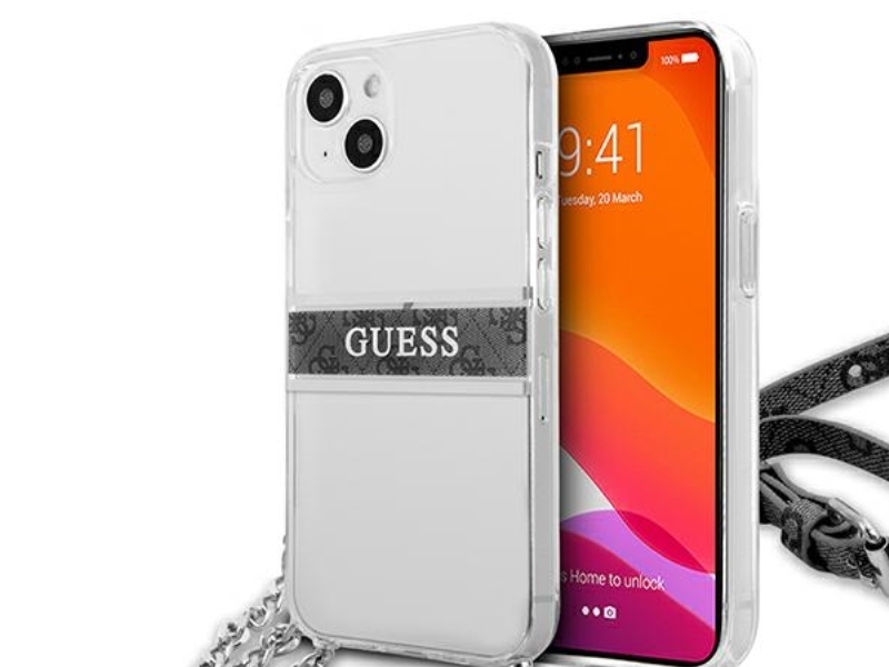 Guess Guhcp13skc4gbsi Iphone 13 Mini 5,4" Transparent Hardcase 4G - Grå Rem, Sølvkæde