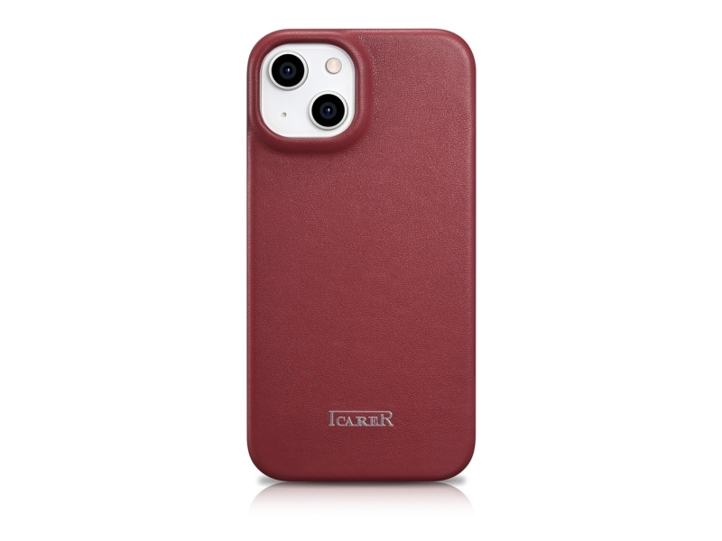 iCarer CE premium lædercover etui til iPhone 14 Plus magnetisk flip MagSafe - rød (WMI14220715-RD)