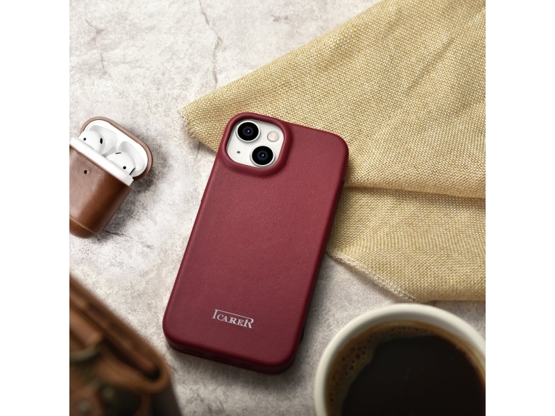 iCarer iCarer CE Premium Leather Folio Case iPhone 14 Plus Magnetic Flip Leather Folio Case MagSafe Red (WMI14220715-RD)
