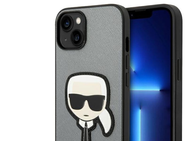 Karl Lagerfeld Saffiano Karl's Head Patch-Etui Til Iphone 14 Plus - Sølv
