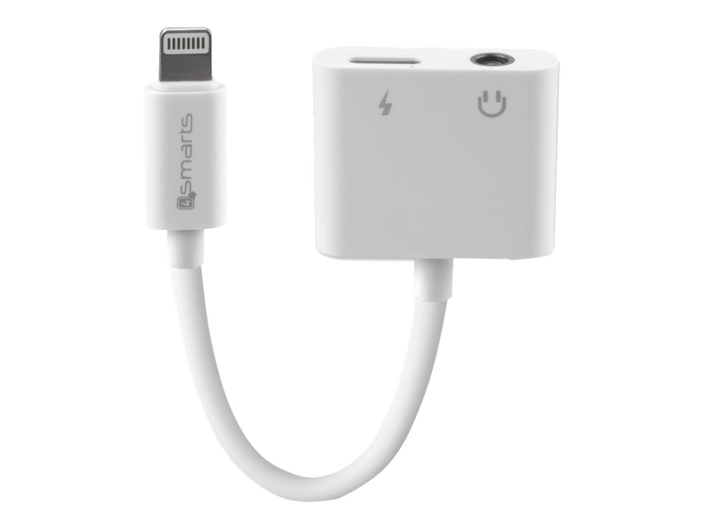 4Smarts Lightning Zu Lightning + 3.5Mm Aux Splitter Adapter Weiß/Weiß 468673