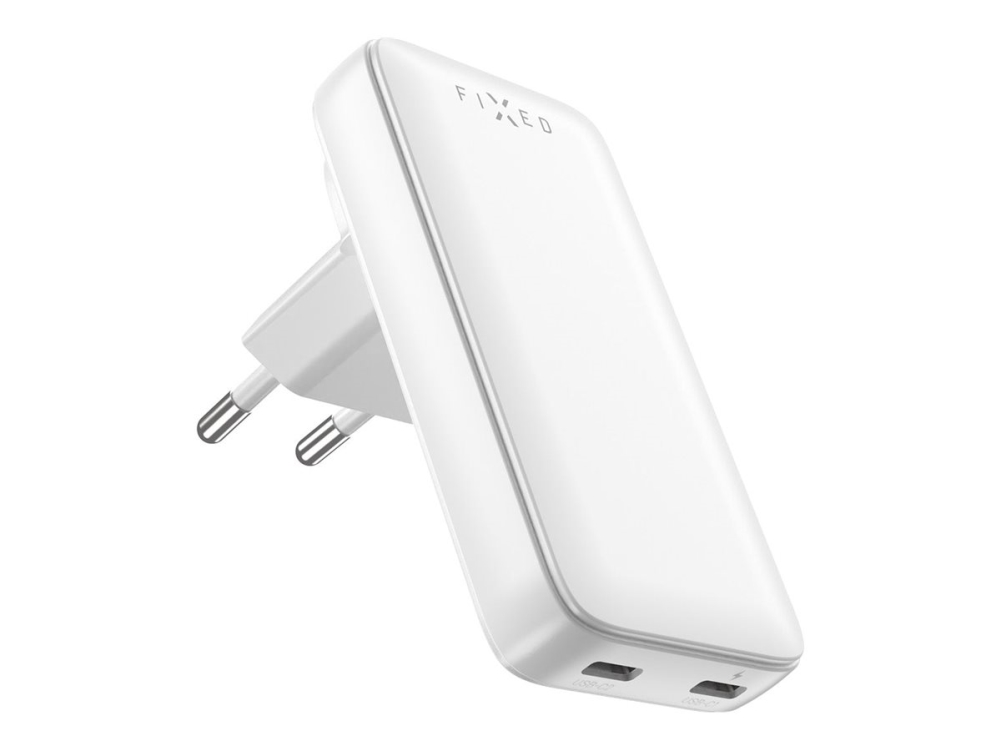 Fixed - Strømforsyningsadapter - Slim, Rejsende, Med Verdensadaptere, Gan - 45 Watt - 3 A - Pd 3.0 - 2 Output-Stikforbindelser (Usb-C) - Hvid