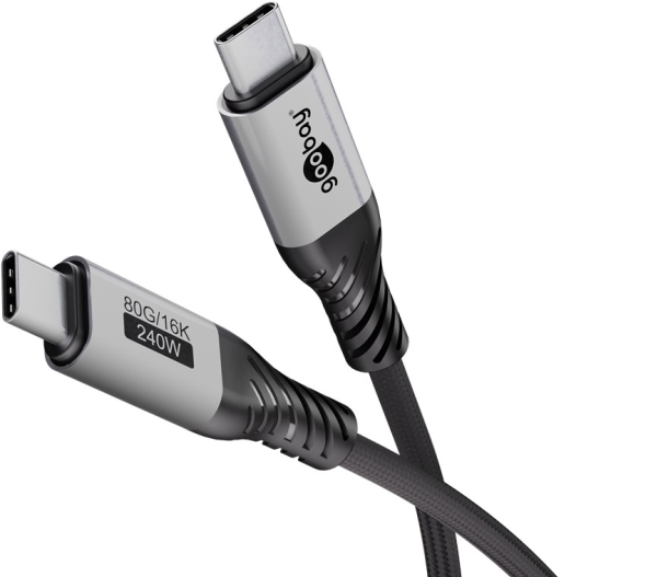 USB-C™-kabel, USB4™ version 2.0, 1 m, sort sølv