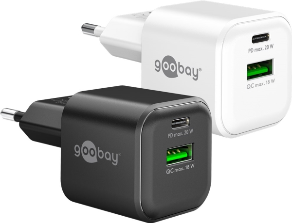 Goobay GaN Dual Fast Charger Adapter 20Watt 1xUSB-C 1xUSB-A Sort