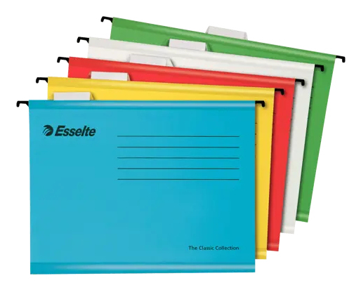 Esselte 10509, Vanlig mapp, Kartong, Blå, Grön, Röd, Vit, Gul, 205 g/m ^, 5 styck | Skola & Hobby - Skolböcker & kalkylblad - Lösa ark och block | GameStuff