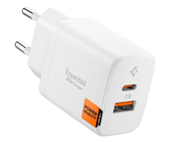 Spigen Essential Ee202eu Usb-A, Usb-C Netværksoplader 20W Hvid