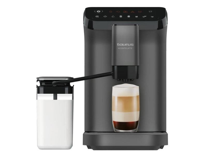 Taurus Accento Latte, Espressomaschine, 1,5 L, Kaffeebohnen, Eingebautes Mahlwerk, Schwarz, Grau
