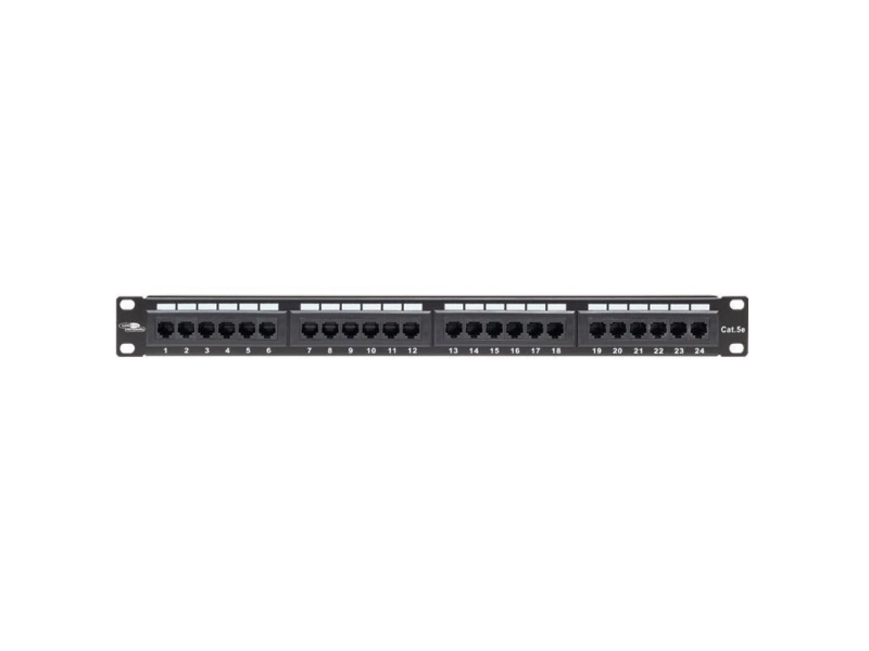 Lanview Patchpanel 1U Cat5e Unshielded 24 Ports - Schwarz - Kron, Reolmontering, 1U, 650 G, 650 G