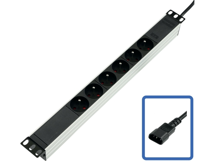 Lanview POWER STRIP 19 - 6 WAY - FULL ALUMINIUM WITH C14 UPS PORT, Sort, Sort, 2,5 m, 4000 W, 510 mm, 97 mm