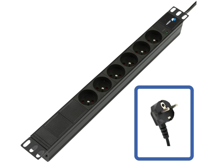 Lanview POWER STRIP 19 - 6 WAYS - 1U - WITH LED POWER, Sort, Sort, 4000 W, 510 mm, 97 mm, 58 mm