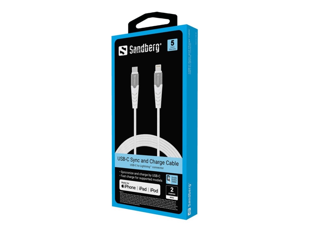 Sandberg Usb-C Pd To Lightning Mfi 2M, 2 M, Lightning, Usb C, Stecker, Stecker, Weiß