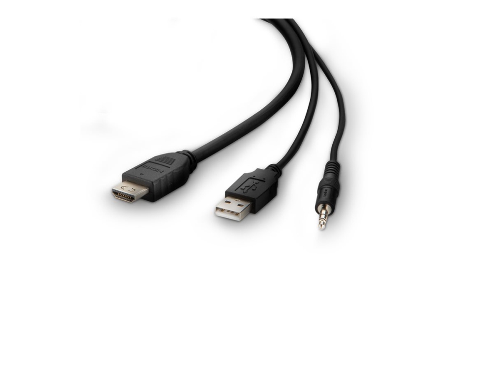 Belkin Secure KVM Combo Cable - Video / USB / lydkabel - TAA-kompatibel - USB, ministik, HDMI (han) til USB Type B, ministik, HDMI (han) - 3.05 m - passivt, 4K support - sort