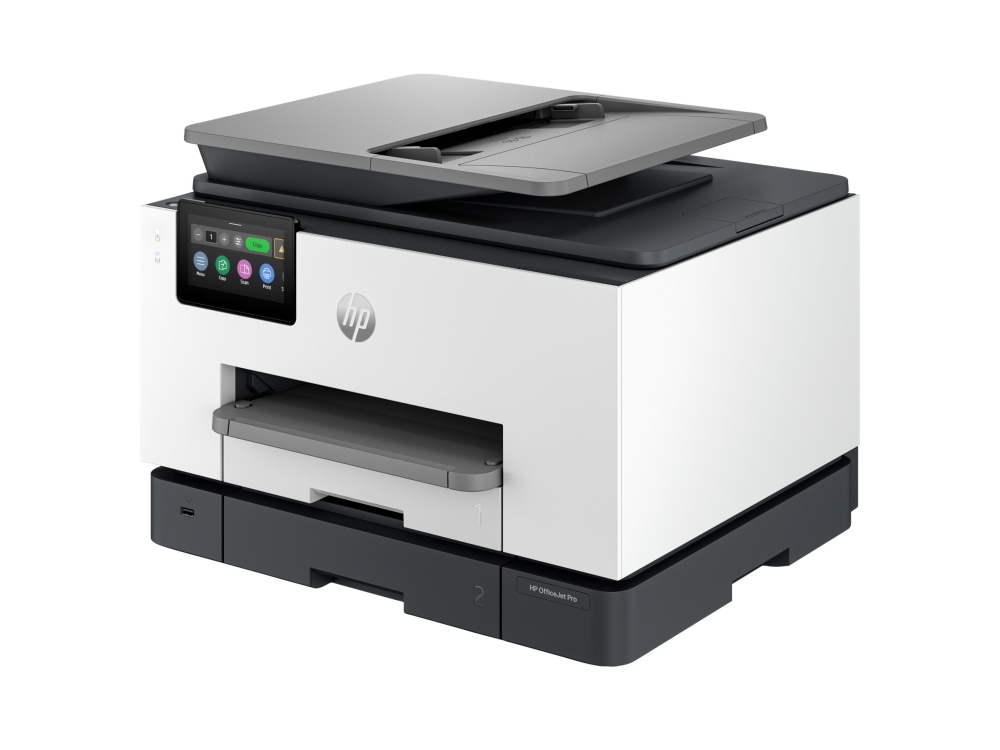 HP Officejet Pro 9135e All-in-One - Multifunktionsprinter - farve - blækprinter - Legal (216 x 356 mm) (original) - A4/Legal (medie) - op til 23 spm (kopiering) - op til 25 spm (udskriver) - 250 ark - 33.6 Kbps - USB 2.0, LAN, USB 2.0 vært, Wi-Fi(ac), Bluetooth - cement