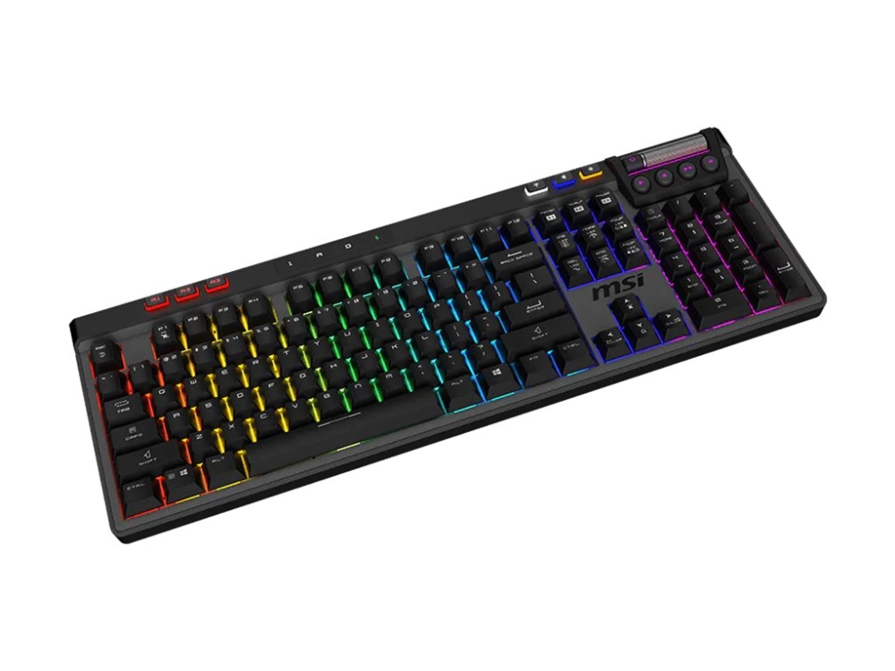 Msi Strike Pro - Tastatur - Baggrundsbelyst - Trådløs - 2.4 Ghz, Bluetooth, Usb - Tastkontakt: Kailh Midnight Pro Silent (Hot-Swappable)